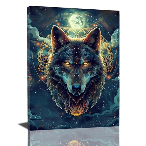 Fantasy Wolf Decor Wall Art - Wolf Poster & Pictures for Wall - Framed Canvas Print for Bathroom, Bedroom & Living Room - 12"x16"