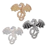 3Pcs Dragon Rhinestone Iron on Dragon-Shaped Rhinestones Trim Ribbon 3 Mixed Color Rhinestones Applique Iron on Patches Hot Fix DIY Clothing Accessories for Clothes Garments Bags Wedding Dress