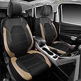 CAR PASS Leather seat Covers,Automotive Universal Sport car seat Cover Super 5mm Composite Sponge Inside,Airbag Compatible fits Most Cars, SUVs, Trucks, and Vans (Full Set,Black and Beige)