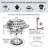 zaa Bathtub Drain Stopper, Upgraded 2in1 Tub Stopper Bathtub Drain Cover and Hair Catcher, Pop Up Bathtub Drain Plug, Replaces Lift & Turn, Tip-Toe or Trip Lever, for 1.46-2" W Drain Hole, Silver