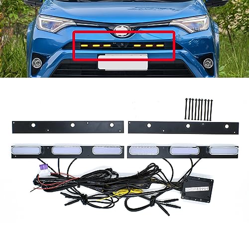 ECAHAYAKU Front Bumper LED Grille Turn Signal Light Compatible with Toyota RAV4 2016 2017 2018 2019 Led DRL Driving Daytime Runing Light Fog Light