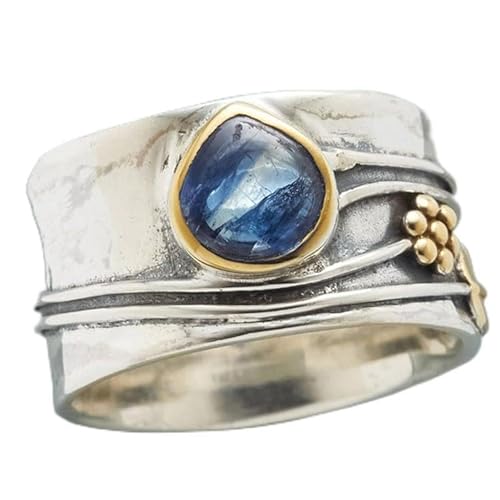 Mnyixsi Vintage Silver Blue Moonstone Ring 925 Sterling Silver Retro Princess Waterdrop Cut Sapphire Band Diamond Gemstone Wedding Engagement Ring Gemstone Boho Ring Size 7
