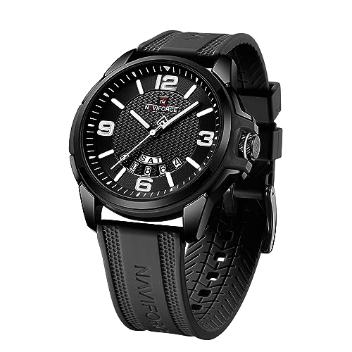 NAVIFORCE Waterproof Watch for Men Women, Analog Auto Date Military Sports Unisex Wristwatch,Silicone Strap