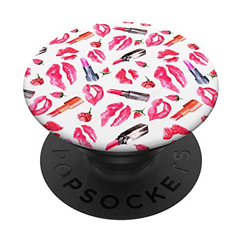 Sexy Red Lips Cute Lipstick Design With Kisses On White PopSockets PopGrip: Swappable Grip for Phones & Tablets