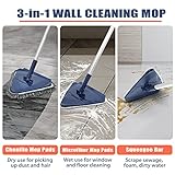 JEHONN Wall Cleaner Mop with Long Handle 82 Inches, 3-in-1 Ceiling Cleaning Tool Duster with 6 Replacement Microfiber Chenille Pads for Painted Walls, Window, Floor, Baseboard