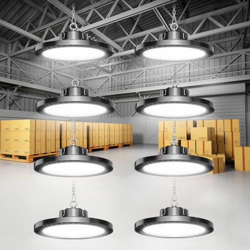 ONLYLUX 300W Super Bright UFO LED High Bay Lights 8 Pack 6000K Daylight, 45000lm, Led Shop Lights (1200W MH/HPS Eqv.) with US Plug 5ft Cable for Garage Plug & Play Lighting for Warehouse