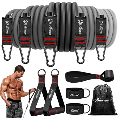 Workout Bands, Resistance Bands with Handles, 200lbs Heavy Exercise Bands for Working Out, Tension Bands with Door Anchor, Ankle Straps, for Fitness, Resistance Training, Yoga, Physical Therapy