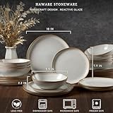 HaWare 12-Piece Dinnerware Sets, Stoneware Plates and Bowls Set for 4, Ceramic Dish Set, Dinner Set for Home Restaurant, Chip and Crack Resistant, Microwave and Dishwasher Safe, Reactive Pearl White