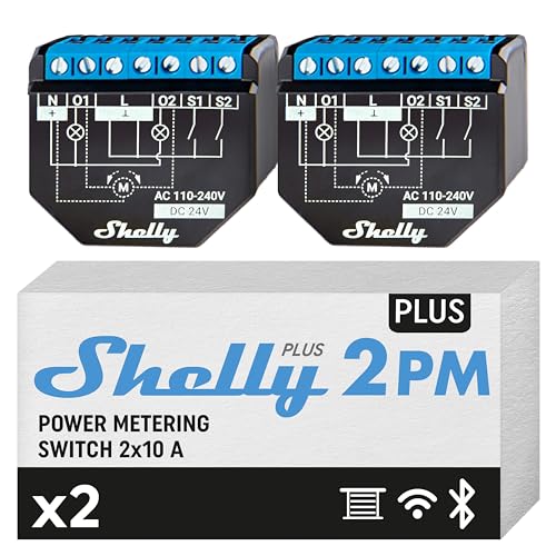 Shelly Plus 2PM | WiFi 2-Channel Smart Relay Switch with Power Metering | Home Automation | Bluetooth Gateway | Roller Shutters | Remote Control | Alexa & Google Home | iOS Android App (2 Pack)