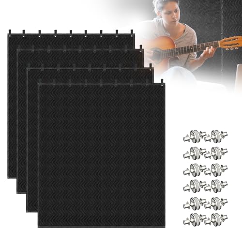 Soundproof Blanket for Door 96" x 80", 4 PCS Heavy Duty Sound Dampening Curtains, Noise Cancelling Studio Acoustic Blanket, Light Blocker, Moving with Grommets for Home, Window, Furniture, Black