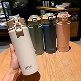 Tyeso Mug With Straw Portable Vacuum Flasks Cup Sports Mug Cold And Hot Insulated Cup Travel Water Bottle Grey