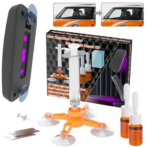 Brennenstuhl Windshield Repair Kit for Chips and Cracks, Rock Chip Repair Kit Windshield, Car Windshield Crack Repair Kit to Repair Scratches,Star Shaped Crack, with Curing and Pressurizing Device