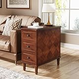 LITTLE TREE Fully Assembled End Table, Narrow Side Table with 3 Drawers, Pre-Assembled Nightstand Slim Bedside Table for Small Spaces, Living Room, Bedroom, Brown