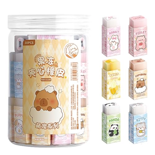 30 Pcs Cute Erasers Cartoon Animal Eraser Kawaii 3D Erasers Pencil Eraser for Students Girls Kids Boys Women School Office Supplies Small Eraser Gift Pack (Animal)
