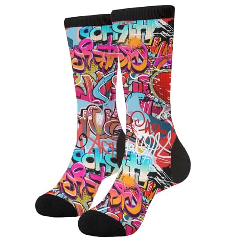 Graffiti Wall, Hip Hop Art Men'S Novelty Crew Socks Casual Funny Crazy Dress Socks