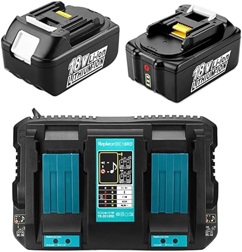 TF-POWER 2pcs 18V 5.0Ah BL1850B Set Battery Pack with Charger 4A DC18RD Replacement for Makita BL1850 BL1860 BL1850B BL1840 BL1830 BL1415 BL1430 BL1440 LXT400