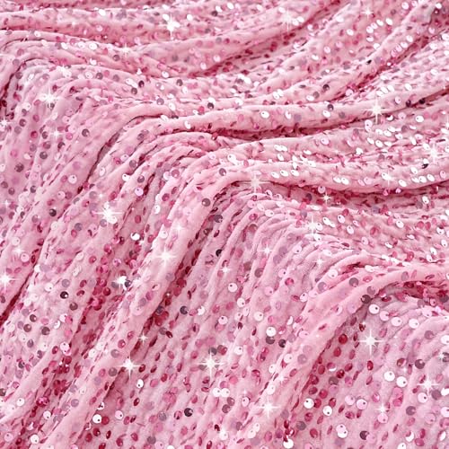 5 Yards Blush Pink Sequin Velvet Fabric Sparkle Glitter Fabric by The Yard Stretch Velvet Material for Sewing Costumes Dress Making Pillow Cover Hat Bridal Clothes Gowns