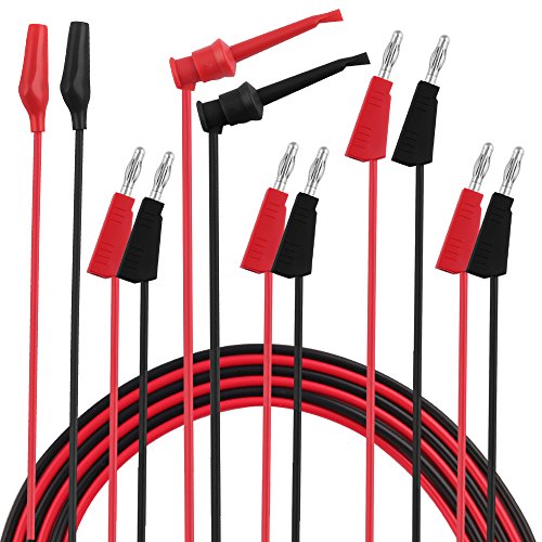 Micsoa Multimeter Leads - Alligator to Banana Plugs & Mini Hooks Set (3 Pair)