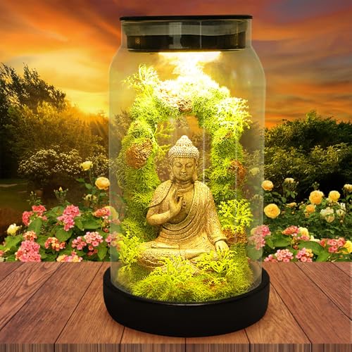Solar Garden Buddha Statue Outdoor - 9.8'' 15 LED Solar Lights Garden Decor Lucky Zen Unique Birthday Gifts for Women Mom Grandma, Sitting Meditating Figurine Housewarming Gifts for Patio Lawn Yard