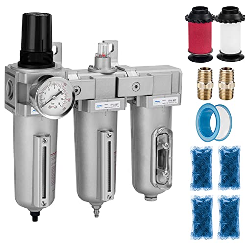 NANPU 1/2" NPT Industrial Grade 3 Stage Air Drying System - Particulate Filter, Coalescing Filter, Desiccant Dryer & Air Regulator, Metal Bowl, Auto Drain, Suitable for Paint Spray＆ Plasma Cutter