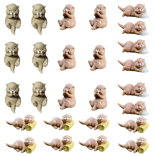 LIGHUFEIC 24 Pcs Miniature Otters Figurines Small Otter Toys for Decorative Garden Moss Landscapes,Fairy Gardens, Dollhouses,Birthday Cake Toppers,Cute Animal Shaped Statues & Cartoon Crafts