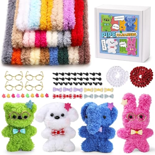 Mnuizu 138 Pcs Extra Thick Pipe Cleaners Craft Supplies, 20 Pcs 39.37 Inches Thick Jumbo Coral Fleece Pipe Cleaners Chenille Stems Pipe Cleaner Craft for or DIY Art & Creative Crafts Decorations