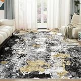 TARANCH Washable Rug 9x12 Area Rugs for Living Room: Modern Abstract Neutral Soft Large Rug for Bedroom Dining Room Under Kitchen Table Home Office Decor - Black Gold