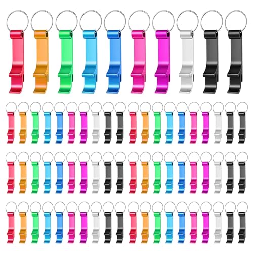 Ohiyoo 200 Pack Bottle Opener Keychain Bulk Colorful Beer Opener Keychain Aluminum Bottle Opener Keychain Metal Key Chain Beer Beverage Can Bottle Opener for Party Favor Wedding Favor (Colorful)