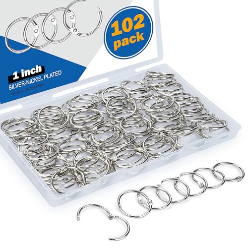 Woswel 102 Pack 1 Inch Book Rings, Silver Metal Rings for Index Cards, Paper, School Office