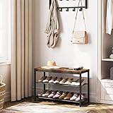 HOOBRO Shoe Bench, 3-Tier Shoe Rack, Industrial Shoe Organizer Storage Bench, 29.5 inches Entry Bench with Mesh Shelves, for Entryway, Living Room, Hallway, Easy Assembly, Rustic Brown BF75HX01