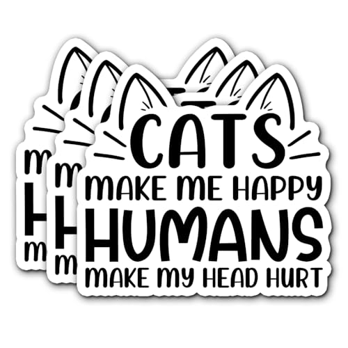 FALIMITLESS Cats Make Me Happy Humans Make My Head Hurt Stickers Decals Vinyl Waterproof 3Pcs Humorous Quotes Cat Decals for Cars, Water Bottles, Phone, Laptop