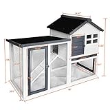 BIRASIL Wood Rabbit Hutch, Guinea Pig Cage with Pull Out Tray, 2 Levels Bunny House for Small Animals Outdoor Indoor (Gray, 48 Inch)