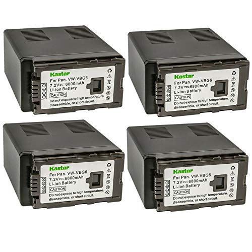 Kastar Battery 4 Pack Replacement for Panasonic VW-VBG6 VWVBG6 Battery and Panasonic AG-AC160A, AG-AC7, AG-AC130A, AG-AC160A, AG-HMC40, AG-HMC70, AG-HMC150, H68, H80, H90, H258, VDR-D50, D58, D310