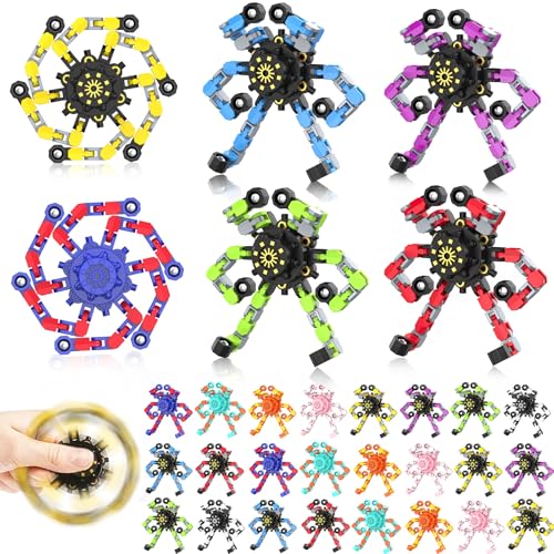 Transformable Fidget Spinners,30PCS Funny Sensory Fidget Toys Adults Deformable Chain DIY Robot Spinner,Fingertip Stress Relief Gyro Toy for Kids, Kids Classroom Prizes