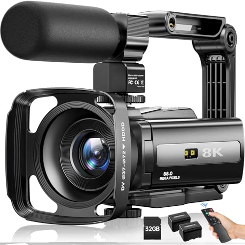 8K Video Camera Camcorder 88MP UHD WiFi Vlogging Cameras for YouTube 18X Digital Zoom IR Night Vision 3.0''Touch Screen Camera with 32GB Card, Microphone, Stabilizer, Lens Hood, Remote, Batteries