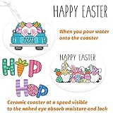 Whaline 4Pcs Easter Ceramic Coaster Set Bunny Gnome Egg Carrot Prints Drink Coasters Cartoon Style Absorbent Coasters for Easter Egg Hunt Home Decor Table Protection Housewarming Gifts