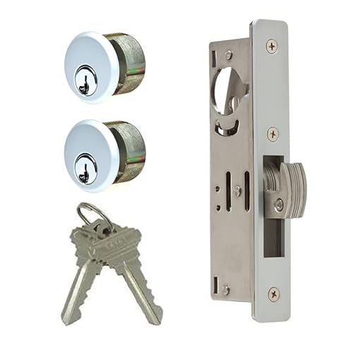 Summit DOORWARE Mortise Cylinder Hook Bolt with Keys | Adams Rite Style Door Lock Replacement Parts | Mortise Lock Replacement Kit | Replacement for MS1850S-X5X Series Locks | Aluminum Finish