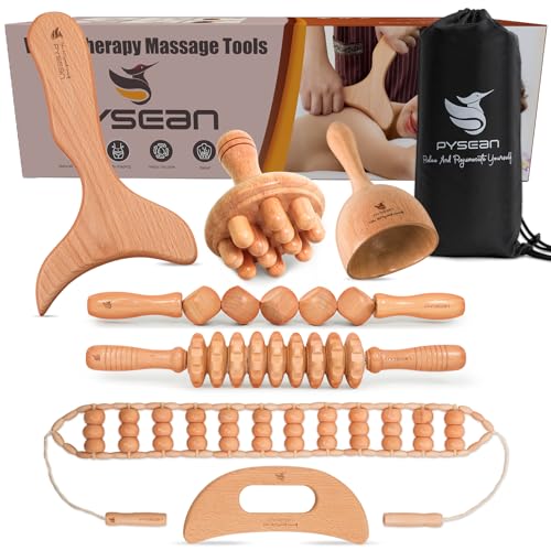 PYSEAN 7-in-1 Wood Therapy Massage Kit Helps You Eliminate Cellulite, Perform Lymphatic Drainage, Relax Your Muscles, Relieve Muscle Pain, and Sculpt Your Body into a Beautiful Shape