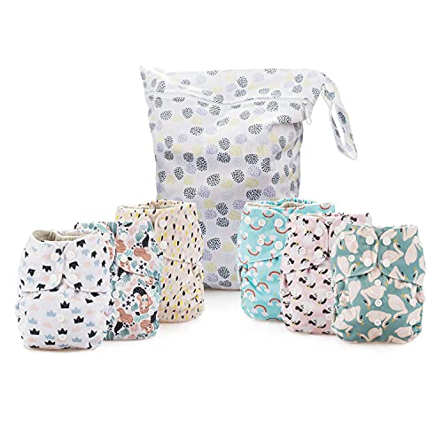 Simple Being Reusable Cloth Diapers- One Size Adjustable, Washable Soft Absorbent, Waterproof Cover, Eco-Friendly Unisex Baby Girl Boy, six 4-Layers Microfiber Inserts (Whimsical)