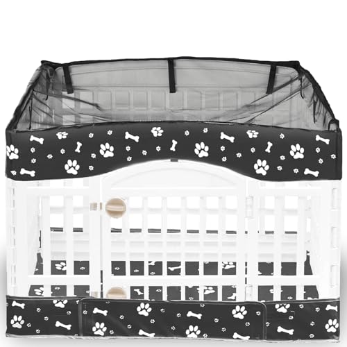 2 Pack Dog Playpen Cover and Bottom Pad Fits for 36 Inch 4 Panels Pet Playpen, Dog Crate Pad Puppy Play Pen Cover, Hoop and Loop Design (Note: Playpen Not Included). -Black