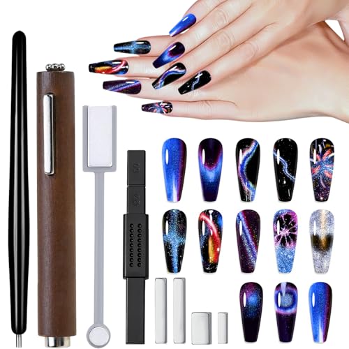 YECIRALA 8 PCS Nail Art Magnets For Cat Eye Nails Designs Tools Cat Eye Magnet Pen Sticks For Gel Magnetic Nail Polish Magnets 3 In 1 Cylinder Gel Magnet Cylinder Nail Magnet Nail Tool Salon Quality