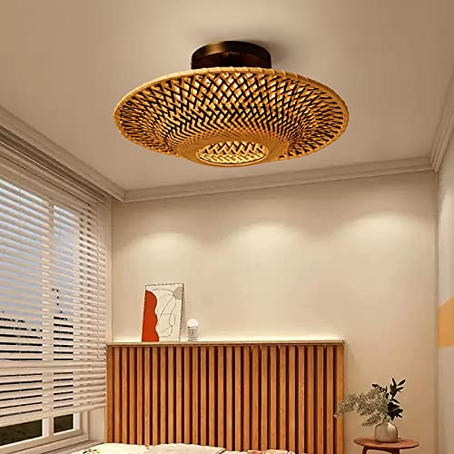Arturesthome Black Semi Flush Mount Ceiling Light Fixture,Boho Bamboo Hanging Lamp,19.6" Large Wicker Rustic Farmhouse Ceiling Chandelier for Dining Room Bedroom
