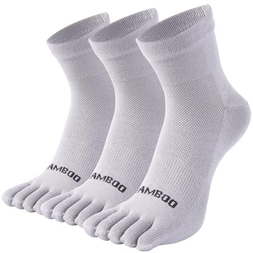 SPST Five Finger Ankle Socks, Summer Cushioned Toe Socks for Men and Women, Bamboo Viscose Athletic Running Hiking Tennis Durable High Performance Socks, 3 Pairs Gray Small