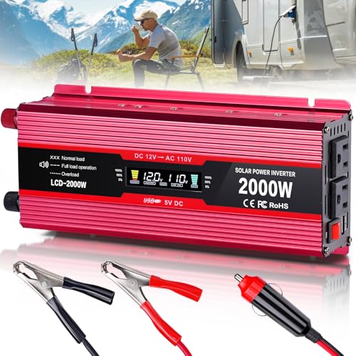 Car Power Inverter 12v to 110v 1000W/2000W(Peak) Power Inverters for Vehicles Truck Home with Dual AC Outlets and 5V USB Charging Port inversor de corriente 12v a 110v (1000W)