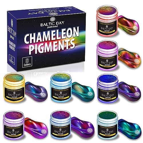 BALTIC DAY - Chameleon Mica Powder, 8 Jars of Color Shift Mica Set - Epoxy Resin Color Pigment - Chameleon Powder Glitter - Holographic Mica Powder for Resin