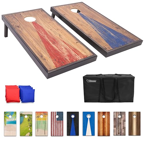 GoSports 4 ft x 2 ft Regulation Size Premium Wood Cornhole Set - Vintage Wood Designs - Rustic Wood