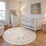 Wonnitar Washable Round Rugs 6ft, Pink Floral Circle Rug Large Round Carpet for Bedroom, Boho Soft Ultra-Thin Circular Carpets for Kids Playroom Living Room Nursery