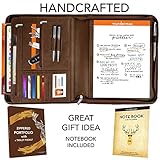 Wundermax Vegan PU Leather Portfolio with Zipper - Business Notebook Organizer for Resume - Padfolio for Men & Women w/Notepad Compatible with 10" iPad/Tablet Pocket Aesthetic School Suppliers, Brown