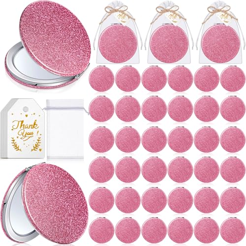 Chunful 30 Sets Compact Magnifying Mirrors Gifts with Thank You Card and Rope Quinceanera Party Favors for Guests Bridal Shower Wedding Souvenir Bridesmaids Mother's Day(Pink)