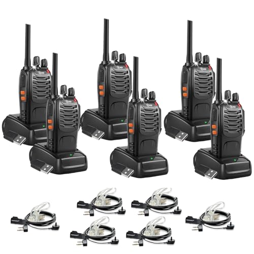 TIDRADIO TD-V2 Walkie Talkies for Adults Long Range, Frequency Copy, Rechargeable Two Way Radios with Secret Service Earpiece, 16CH Portable Durable Flashlight VOX Walky Talky(Black, 6 Pack)